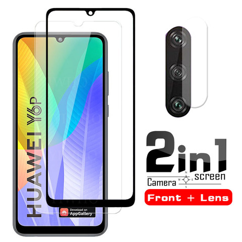 2 en 1 para Huawei Y6p de vidrio templado 9H 2.5D Protector de pantalla Premium película para Huwei Y6 Y 6 P MED-LX9 MED-LX9N lente de la cámara de vidrio ► Foto 1/6