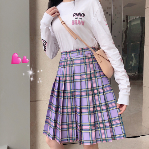 Verano de 2022 Harajuku Punk púrpura Plaid faldas de cintura alta línea Falda midi de talla grande falda de sala de mujer femenina ► Foto 1/6