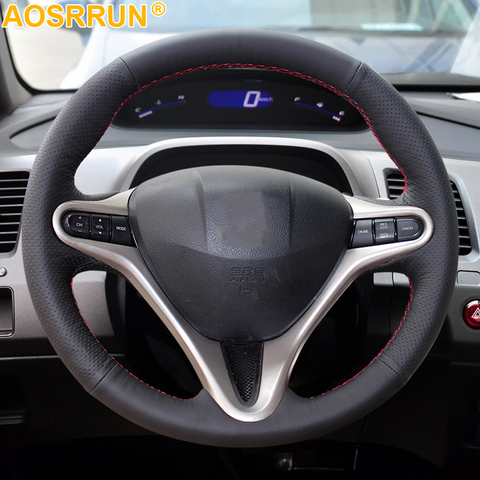 AOSRRUN, cubiertas de volante de coche con estilo de cuero cosidas a mano para Honda Civic 2005-2011 8th MK8, accesorios para coche ► Foto 1/2