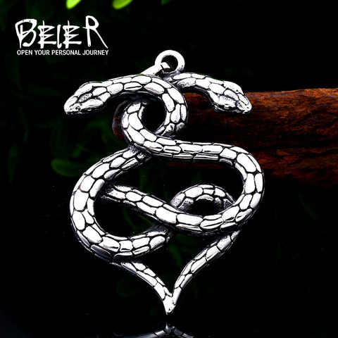 BEIER-Colgante clásico de serpiente doble para hombre, 316L amuleto de Animal de acero inoxidable, joyería de moda, LLLHP121P ► Foto 1/6