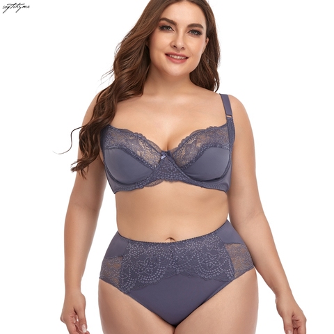 Softrhyme-Conjunto de ropa interior de talla grande para mujer, sujetadores suaves sin forro, 85D, 90D, 95D, 100D, 105D, 110D, conjunto de bragas de encaje de Xl 2Xl 3Xl 4Xl 5Xl 6Xl ► Foto 1/6