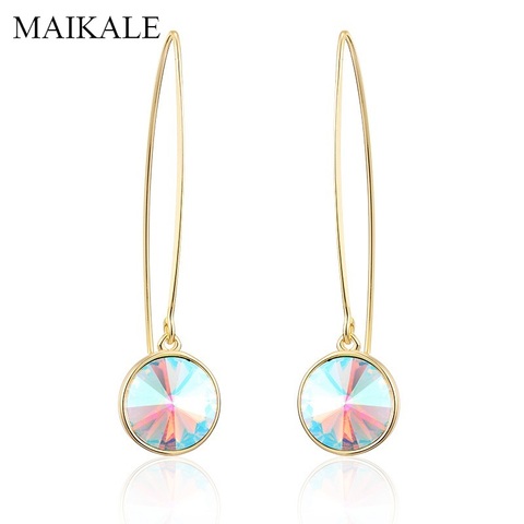 MAIKALE-pendientes colgantes redondos de cristal austriaco para mujer, aretes largos de oro rosa con ganchos, regalo de joyería ► Foto 1/6