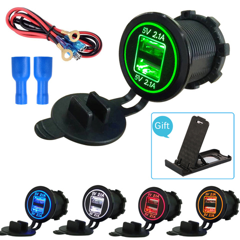 4.2A enchufe cargador Dual USB de coche Universal 12V-32V motocicleta coche camión VAN ATV barco impermeable para teléfono tableta DVR interruptor GPS ► Foto 1/6