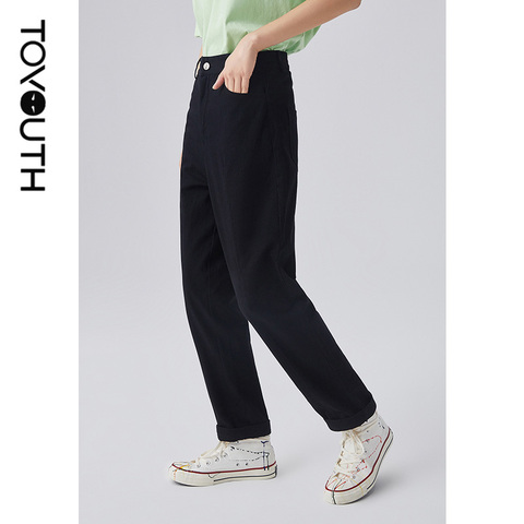 Toyouth-Pantalones rectos para mujer, pantalón informal, holgado, con cintura elástica, color blanco y negro, pantalones casuales de pierna ancha ► Foto 1/5