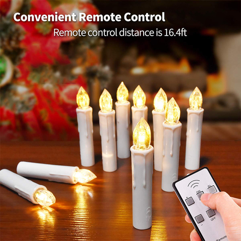 Velas Led sin llama, vela cónica con Control remoto inalámbrico para fiesta en casa, decoración de árbol de Navidad, 10 Uds. ► Foto 1/6