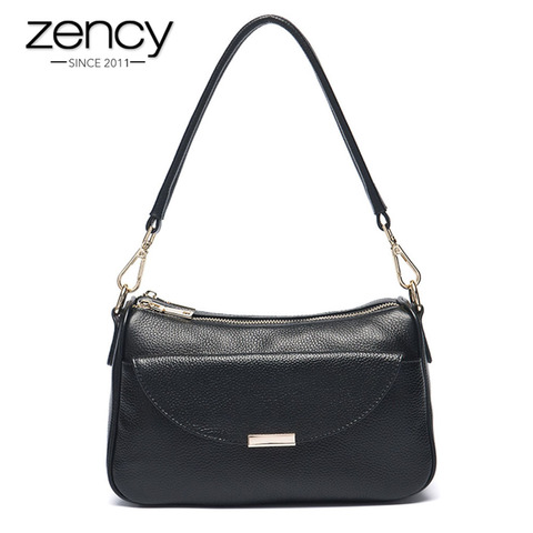 Zency las mujeres hombro bolsa 100% de moda de cuero genuino blanco de invierno pequeño bolso de la señora mensajero bolso monedero Bolso Negro ► Foto 1/6