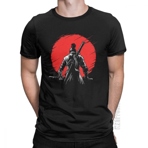 Camiseta de algodón para hombres, camisa de manga corta japonesa de juego samurái, Lobo armado, rojo, Sekiro, sombras, Die Twice, 100% ► Foto 1/6