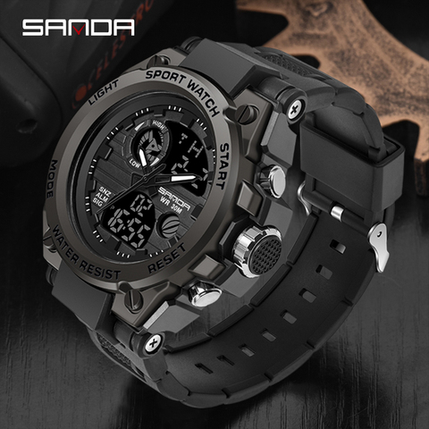 SANDA-Pulsera deportiva para hombres, reloj de lujo masculino resistente al agua, de doble pantalla y estilo militar ► Foto 1/6