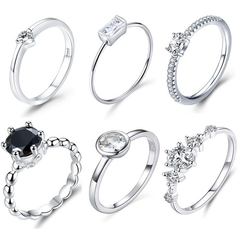 Anillos para boda WOSTU Plata de Ley 925 auténtica Forever Negro claro CZ circular para mujer, joyería Dropshipping DXR043 ► Foto 1/6