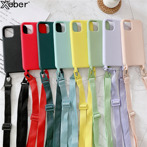 Funda de teléfono con collar cruzado para iPhone, 11 Pro, XS, 12 Max, XR, X, 6, 6S, 8, 7 PLUS, SE 2, correa de cordón, cubierta trasera de silicona ► Foto 1/6