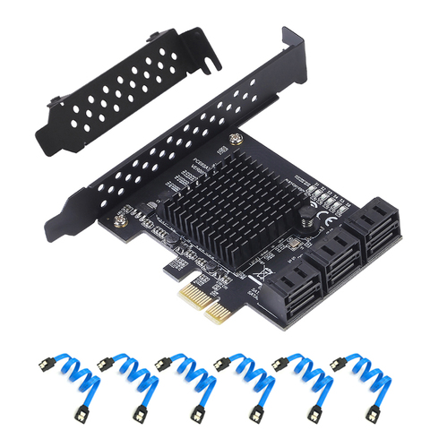 Tarjeta PCIe SATA III de 6/4 puertos, tarjeta controladora PCIe SATA III A convertidor adaptador interno de 6 GB/s elevador de tarjeta de expansión PCI SATA 3,0 ► Foto 1/6