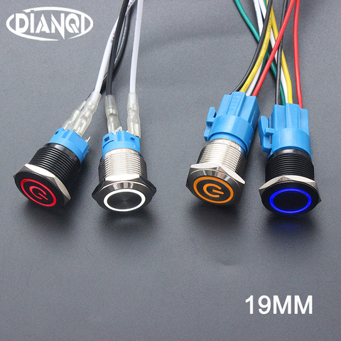 Nuevo tipo 19mm 22mm, impermeable, retención momentánea, timbre de Metal de acero inoxidable, bocina, interruptor de botón, LED, coche, EnginePC automático ► Foto 1/4