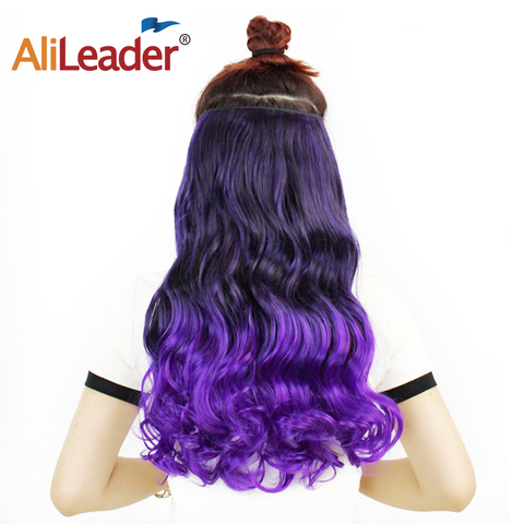 Alileader-extensiones de cabello sintético, 5Clips en pelo largo ondulado, extensiones de cabello postizo ombré ► Foto 1/6