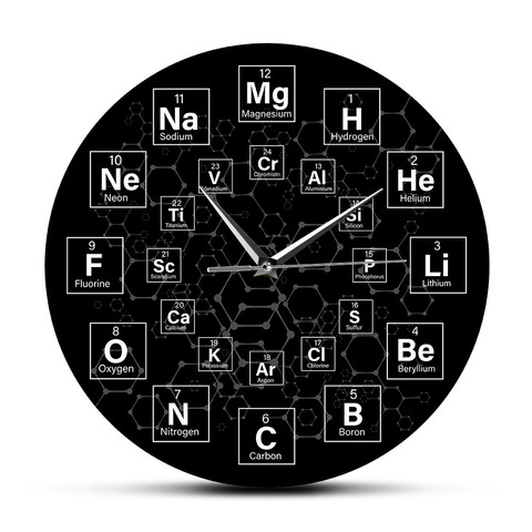 Tabla periódica de los elementos de los símbolos químicos Reloj de pared ciencia Arte de la pared Decoración Pared de clase reloj profesor de química regalo ► Foto 1/6