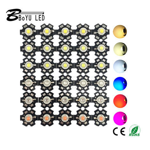 Lámpara de emisión LED de espectro completo + PCB de estrella de 20mm, 1W, 3W, 5W, alta potencia, rojo/amarillo/azul/Verde/blanco cálido/blanco frío/UV, 10 Uds. ► Foto 1/6