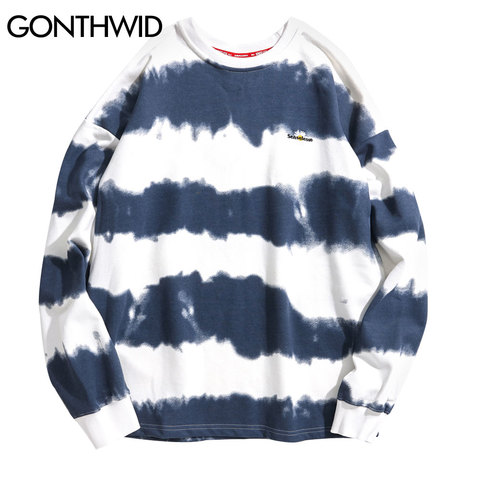 GONTHWID-Sudadera con capucha a rayas para hombre, Jersey informal de hiphop, ropa de calle, moda, prendas de vestir, Tops, Harajuku, Tie-Dye, 2022 ► Foto 1/6