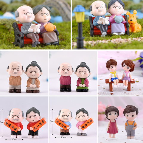 1 Juego de Mini figuras de Silla, ornamento de pareja para amantes adorables de la abuela, abuelo, para estatuillas de hadas de jardín, decoración en miniatura para el hogar ► Foto 1/6