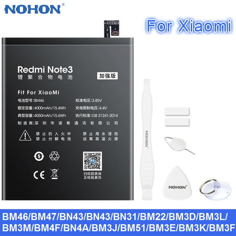 Nohon-Batería de teléfono para Xiaomi Redmi Note 3 4 4X BM46 BM47 BN31 BN43 BN41 BM22 para Xiaomi 5 8 9 SE BM51 BM3D BM3L BM3M BM4F BM3E ► Foto 1/6