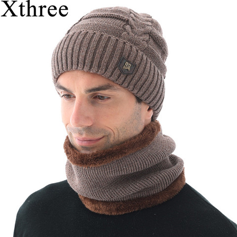 Xthree invierno solideos para hombres sombreros de lana de punto sombrero de la bufanda con forro hombre Gorras sombrero sombreros de invierno sombrero ► Foto 1/6