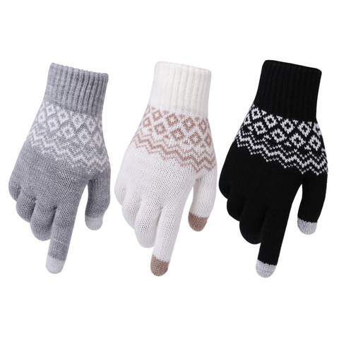 Guantes gruesos de lana de Cachemira para mujer, manoplas de invierno para pantalla táctil, para teléfono móvil y tableta ► Foto 1/6