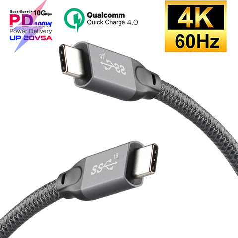 USB 3,1 Gen 2 tipo C Cable de 10Gbps USB-C a la policía de 5A 100W de carga rápida para Thunderbolt 3 20Gbps DP 4K @ 60Hz USB-C cargador Cable ► Foto 1/6