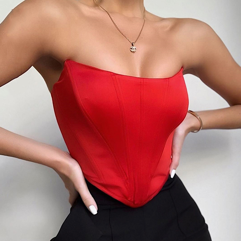 Sin mangas hombro de Corset atractivo de moda Tops chaleco ropa interior femenina vestido Bustier Top sólido ► Foto 1/6