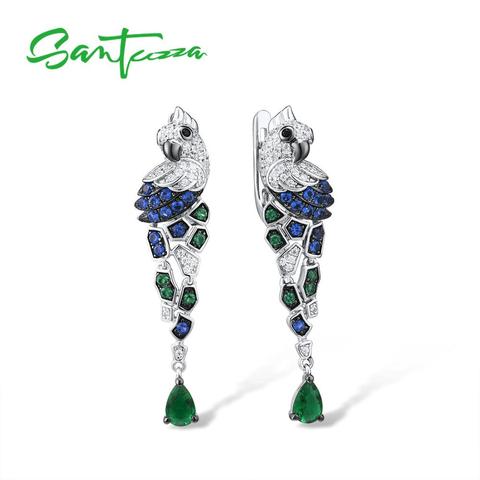 SANTUZZA-pendientes plata de primera ley y circón para mujer, aretes pequeños, plata esterlina 925, Circonia cúbica, zirconia, circonita, zirconita, azul, verde brillante, a la moda ► Foto 1/6