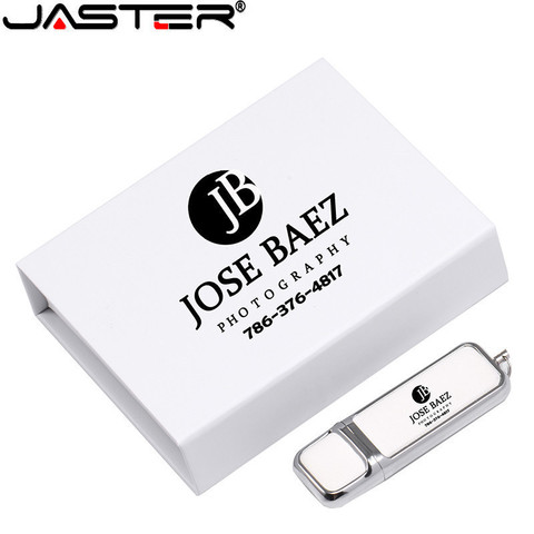 JASTER blanco unidad flash USB de cuero USB 2,0 1 GB 2GB 4GB 8GB 16GB 32GB 64GB 128GB memoria flash con embalaje en caja de color negro de logotipo personalizado ► Foto 1/6
