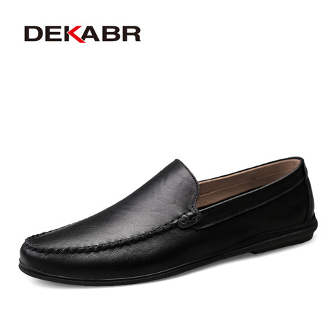 Zapatos italianos DEKABR para hombre, mocasines de verano de marca de lujo informales para hombre, mocasines de cuero dividido, cómodos zapatos transpirables sin cordones ► Foto 1/6