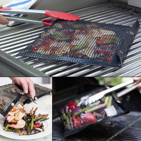 Bolsa de malla para parrilla de barbacoa, bolsa antiadherente reutilizable para asar y hornear, rejilla de esteras de revestimiento para pícnic al aire libre, accesorios para barbacoa ► Foto 1/6