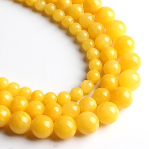 Piedra Natural amarillo oscuro nube Jades granos de Calcedonia suelta perlas redondas para fabricación de joyería DIY pulsera collar 15 