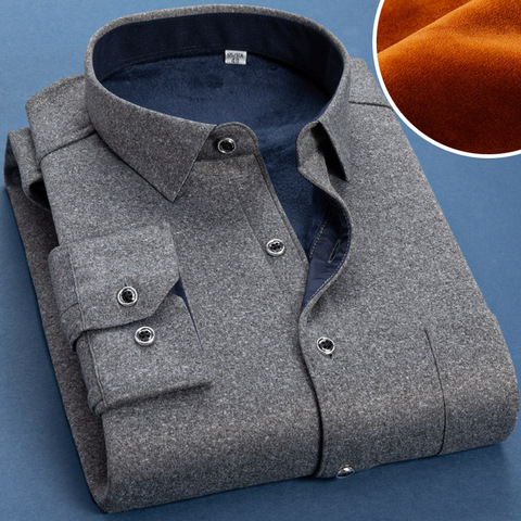 Nueva camisa cálida de lana de Otoño Invierno para hombres 2022 camisa de manga larga sólida de moda masculina de gran tamaño de negocios camisa gruesa a cuadros M-6XL ► Foto 1/6