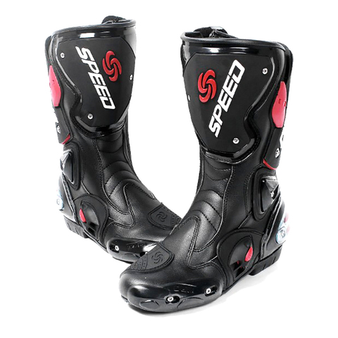 Botas de carreras profesionales para hombre, protector de microfibra de cuero para Motocross, cilindro alto, equipo de protección, 4 estaciones ► Foto 1/6