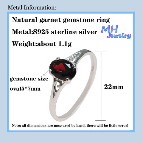 MH jewelry-anillo de compromiso con gema de granate roja Natural, joyería fina, Plata de Ley 925 auténtica ► Foto 1/6