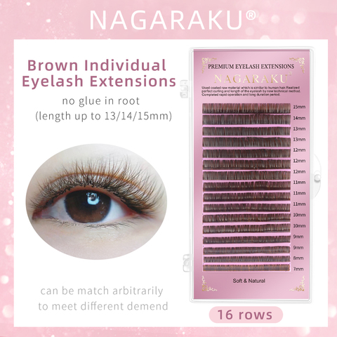 NAGARAKU-pestañas postizas individuales, maquillaje de 16 líneas, Color marrón, visón sintético Natural súper suave de alta calidad ► Foto 1/6