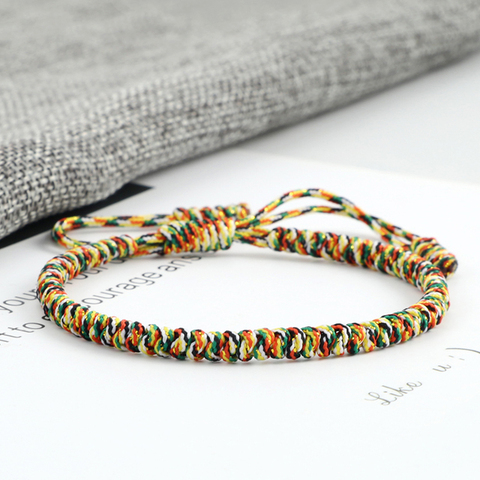 Pulsera de cuerda multicolor Bohemia para hombre y mujer, pulseras de hilo Tibetano con nudos hechos a mano ajustables, joyería para amantes de los hombres y mujeres ► Foto 1/6