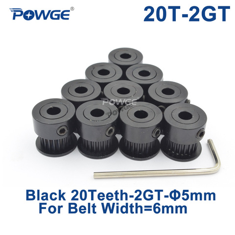 POWGE 20 dientes 2M 2GT síncrono polea diámetro 5mm/8mm negro anodizado para ancho 6mm 2MGT GT2 abierto cinturón 20T 20 dientes VORON ► Foto 1/6