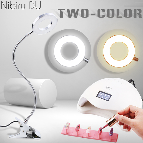 Lámpara de escritorio con Clip para uñas, Flexible, USB, protección para los ojos, LED, dos colores, luz para manicura, herramientas de belleza ► Foto 1/6