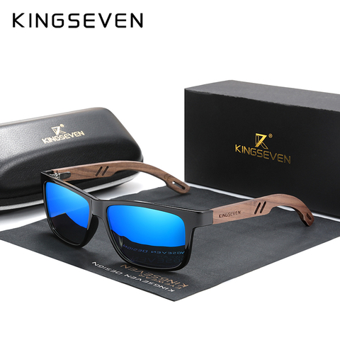 KINGSEVEN-gafas de sol polarizadas hechas a mano para hombre, accesorios, bisagra reforzada, diseño de marca TR90 + nogal ► Foto 1/6