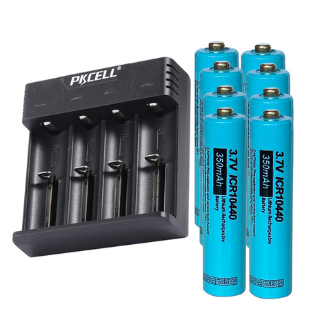 Uds PKCELL ICR 10440 AAA recargable de Li-Ion de la batería de 3,7 V 350mAh y cargador de batería para 1-4PC AA/AAA 18650 pilas de 3,7 V ► Foto 1/6