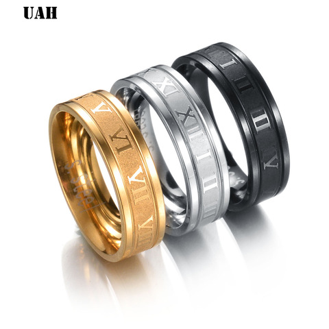 UAH 8 mm 316L anillo de alianza de boda de acero inoxidable, números romanos, anillos Punk geniales dorados y negros para hombres y mujeres, joyería de moda ► Foto 1/6