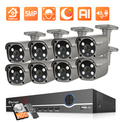 Techage H.265 8CH sistema CCTV camara de seguridad HD 5MP AI inteligente Cámara IP POE al aire libre seguridad impermeable Kit de videovigilancia de dos vías de Audio Conjunto de cámara de vigilancia ► Foto 1/6