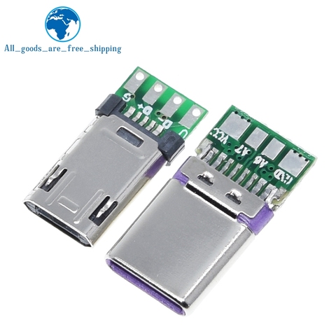 Enchufe Micro macho con PCB, placa de soldadura de doble cara, Conector Micro 5P Usb + conector USB tipo C macho con PCB de 4 pines, novedad de 2022 ► Foto 1/6