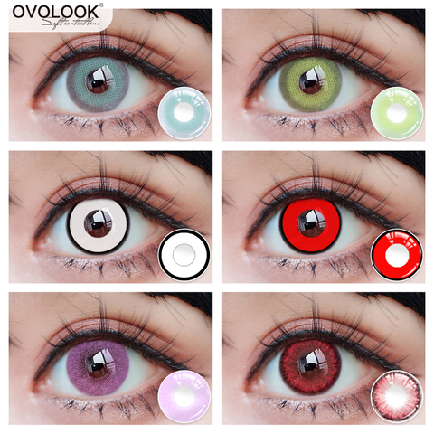 OVOLOOK-2pcs/par de lentes de colores para disfraz, para ojos, Color rojo, negro y morado, para Halloween ► Foto 1/6