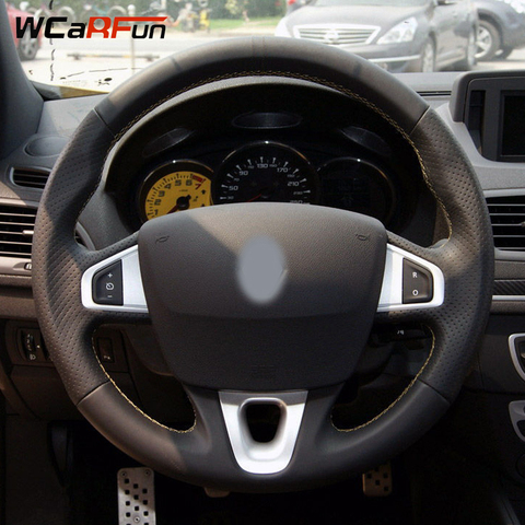 Cubierta de volante de cuero Artificial negro WCaRFun para Renault Megane 3 2009-2014 Fluence ZE 2009-2016 escénico 2010-2015 ► Foto 1/4