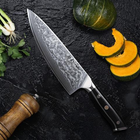 TURWHO 8 ''cuchillo de Chef profesional Gyuto japonés Damasco cuchillo de cocina de acero inoxidable cuchillos de cocina muy afilados mango G10 ► Foto 1/6