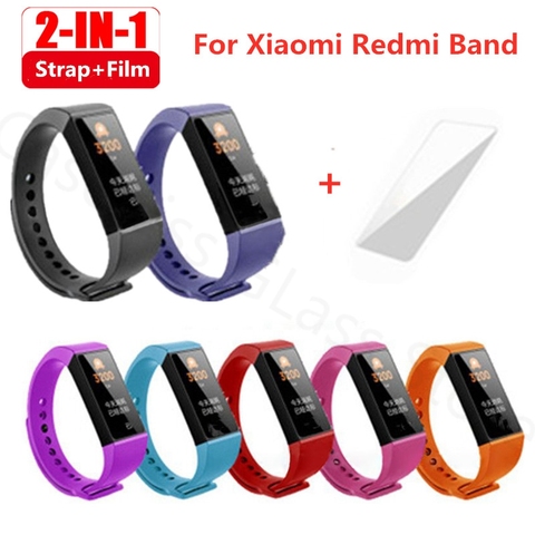 Correa de muñeca 2 en 1 con película para Xiaomi Mi Band 4c, correa de silicona de repuesto para pulsera inteligente Redmi Xiaomi Band 4C ► Foto 1/6