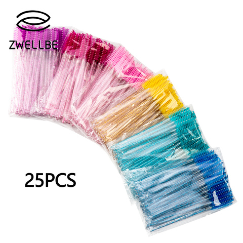 Zwellbe-brocha de maquillaje para pestañas, Mini varillas de rímel, cepillo utensilio de extensión de pestañas, desechable, 25 unidades por paquete ► Foto 1/6