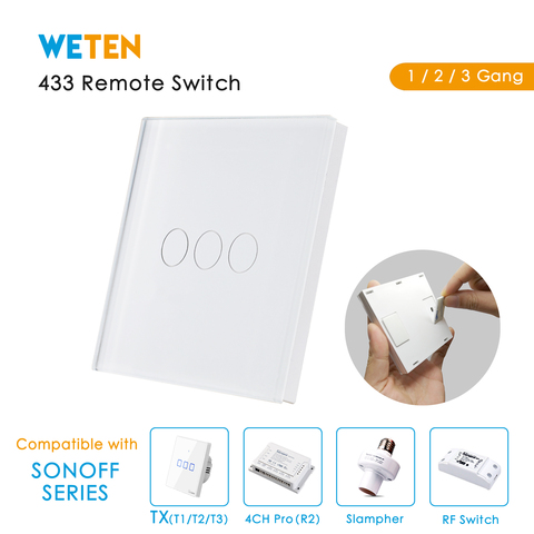 Interruptor táctil de pared de Control remoto de 433Mhz para Sonoff TX T1 T2 T3 UE UK US Sonoff 4CH Pro R2 Slampher RF interruptor de luz Wifi ► Foto 1/6