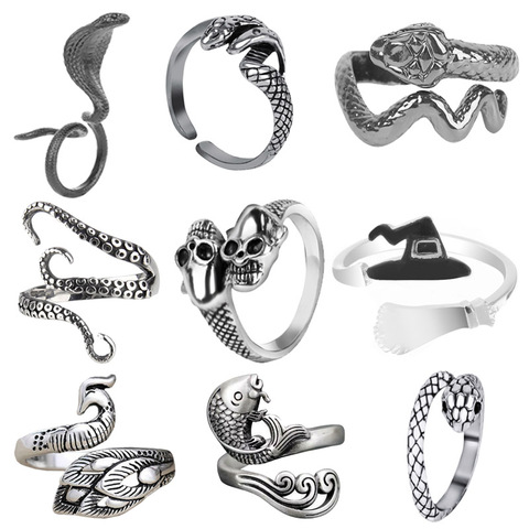 Retro Punk serpiente Anillo dragón para hombres y mujeres exagerado antiguo Color plateado anillos que se abren ajustables Anillo Hombre Bijoux ► Foto 1/6